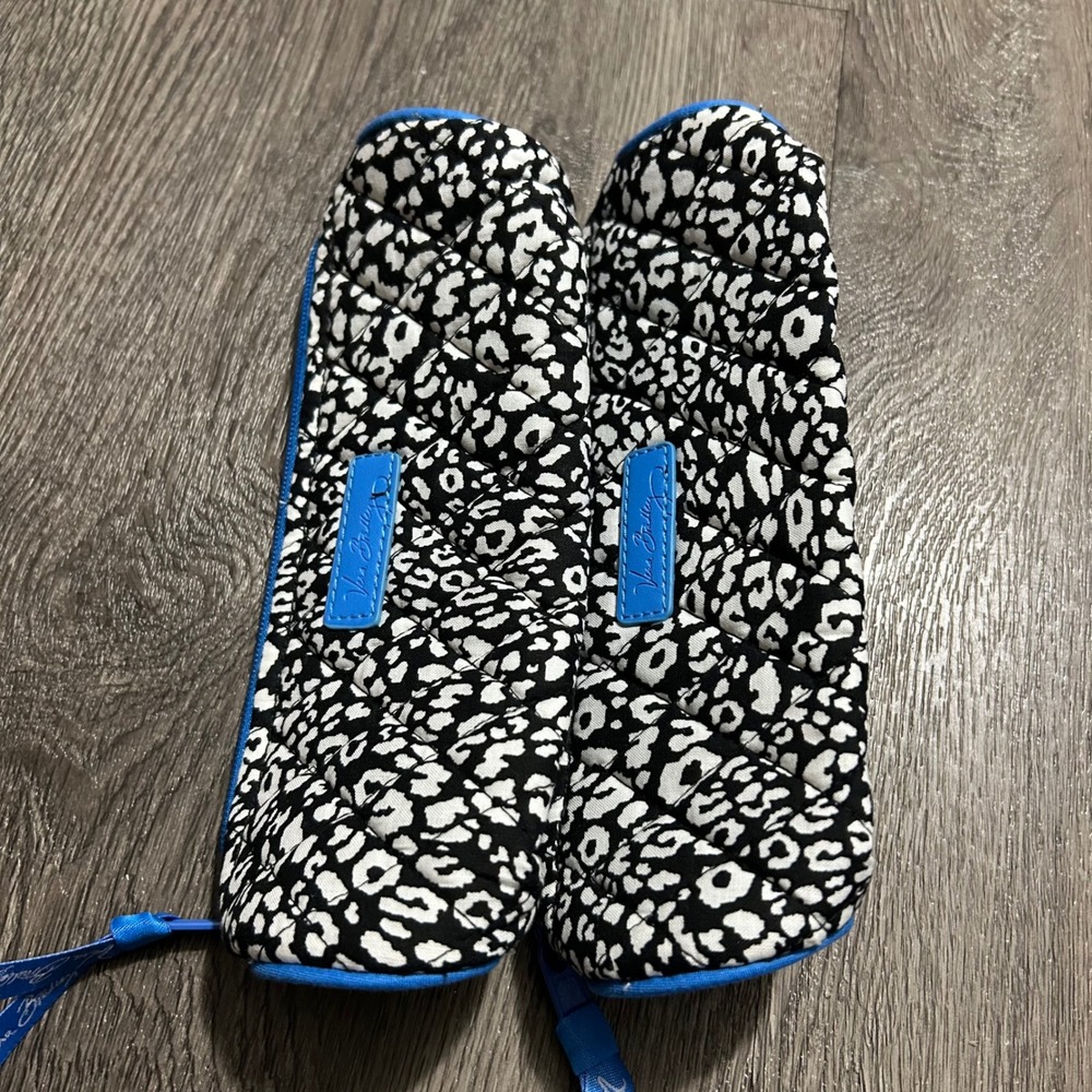 Vera Bradley Cosmetic Bag Set Black White Blue Leopard Print 6 Piece Quilted - Picture 7 of 7
